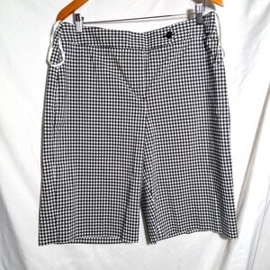 NWT Jones New York Stretch Bermuda/Walking Shorts in Black/White‎ Checked, Sz 12